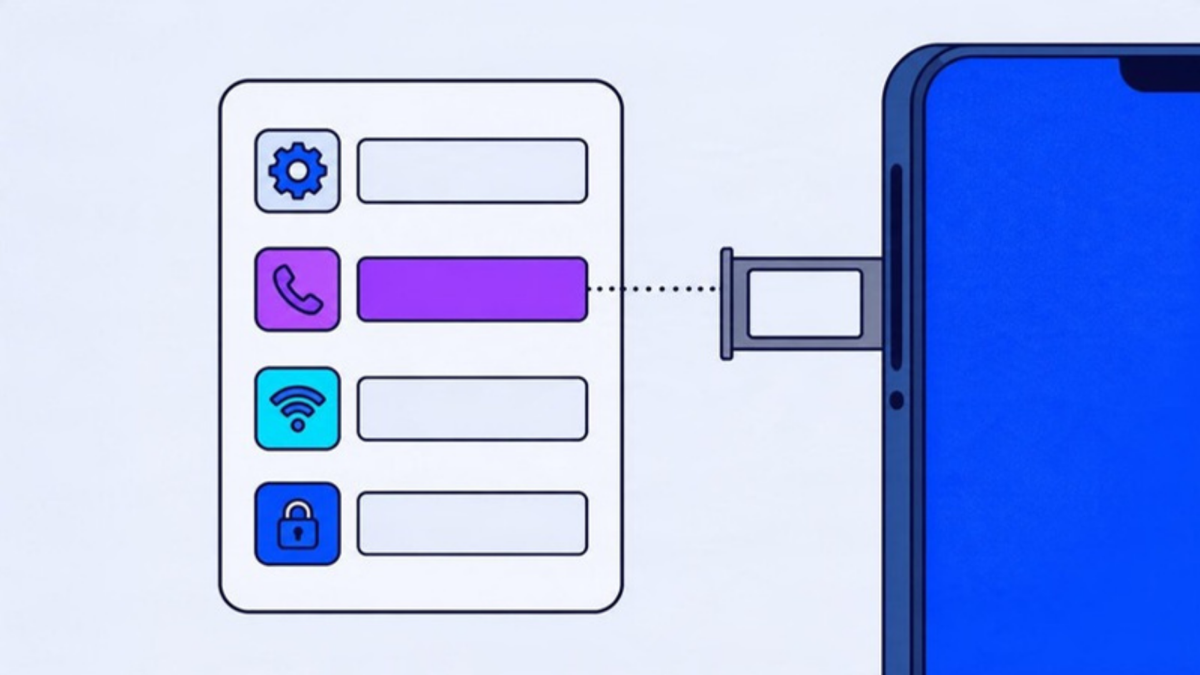 A settings panel whose phone row is still filled in beside an empty SIM tray