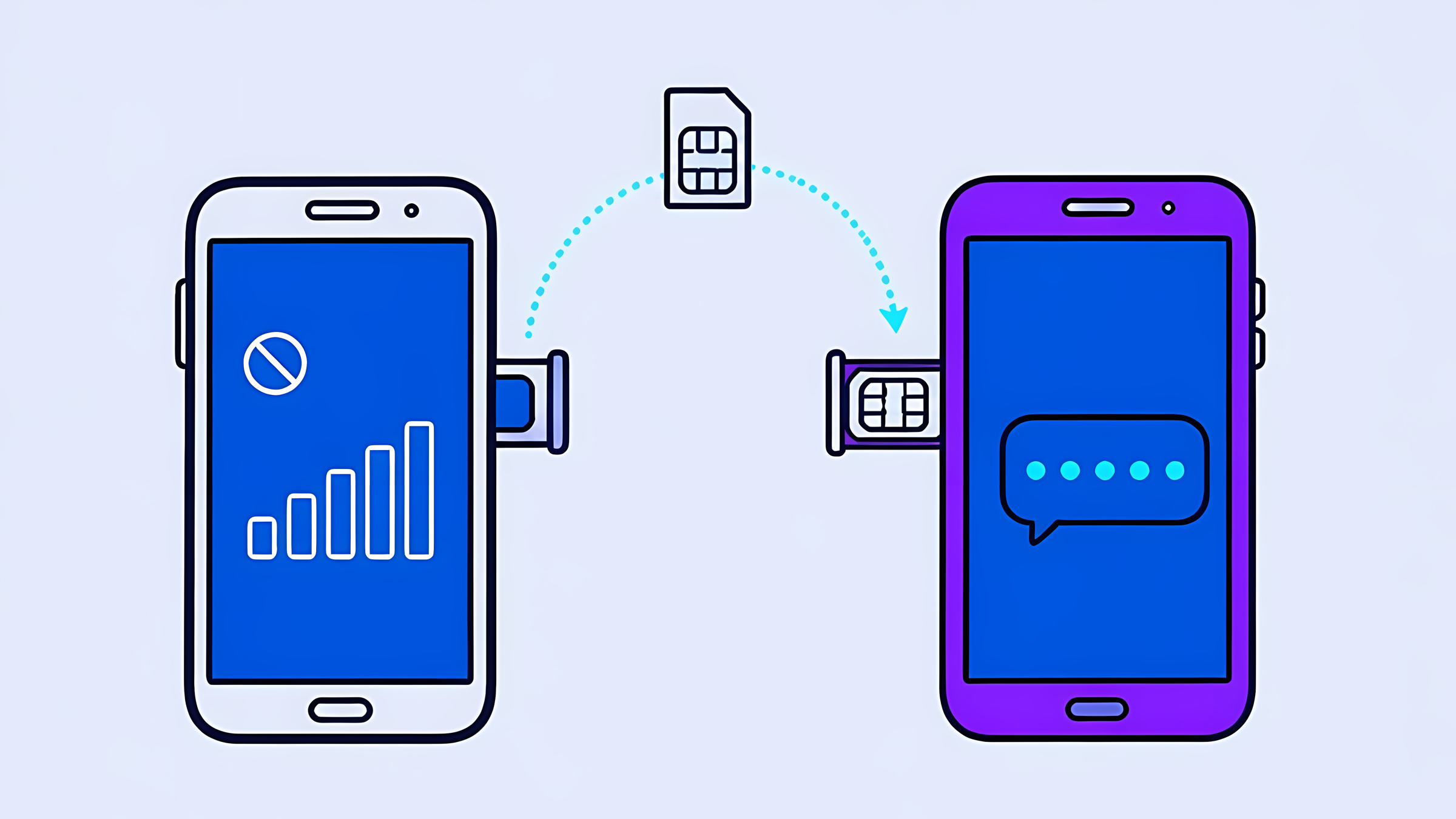 Illustration: a SIM card moves from your phone to another phone that receives your codes